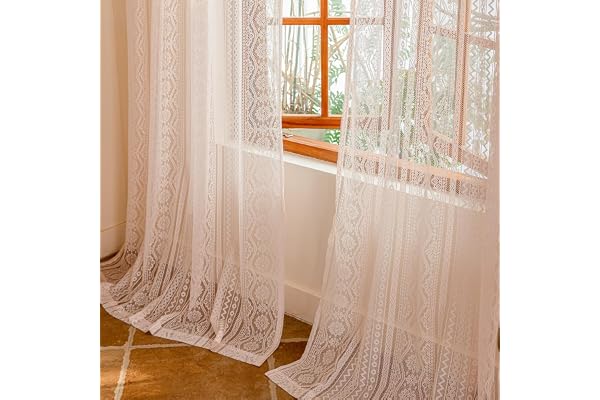 MYSKY HOME Rosa gardiner spetsgardin barnrum flicka stav väska | Rosa, uppsättning av 2, H 245 x B 140 cm, gardiner transparenta lantliga gardiner, gardin barnrum flickor, bohogardiner