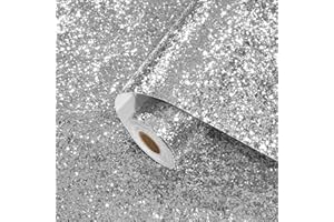 Yullpaper Odklej i przyklej, srebrna, brokatowa, gruba, błyszcząca, winylowa tapeta, do szafy, dziewczyny, sypialni, tapeta, przyklejana tapeta, srebrny, brokat, rolka papieru, salonu, 40 cm x 800 cm