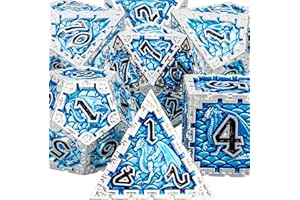 ARUOHHA 7PCS Metal DND Dice Set Dungeons and Dragons Dice with Gift Box Large Polyhedral Dice Set for RPG Role Playing Game 6 Sided D&D Dice D and D Dice Set D20 D12 D10 D8 D6 D4(Blue)