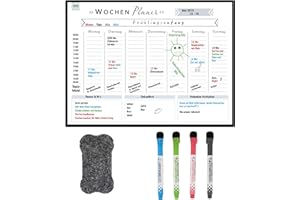 MRLY HOME Rosenfeld Magnetischer Wochenplaner Whiteboard - Abwischbare Magnet-Tafel für den Kühlschrank inklusive 4 magnetischer Marker und Radierer (Klassisch)