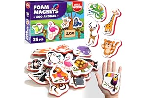 Little World 27 Magnete Kinder für Magnettafel - Kühlschrankmagnete Kinder - Magnetiere für Kleinkinder - Tierförmige Schaumstoffmagnete Zoo Tiere - Mehrfarbig - 27 Stück - Ab 3 Jahren