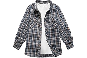 zity Jungen Flanellhemd Langarm Kariertes Hemd Kinder Button Down Freizeithemd Herbst Winter Holzfällerhemd 6-15 Jahre alt