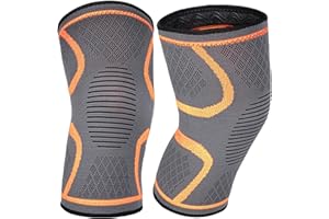 Cozlow kniebrace voor ondersteuning en pijnverlichting (groot, 46-51 cm), oranje kniecompressiemouw met antislip dubbele siliconengels en 3D-breitechnologie