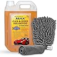 MAX Car Care Combo of 5 Ltr Car Shampoo and Bike Shampoo Extreme Wash, Microfiber Cloth 350 gsm and Microfiber Wash Mitt | Suits both Bucket Wash and Foam Wash