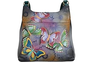Anna by Anuschka Damen Women's Hand-Painted Leather Triple Compartment Satchel Handtasche | Echtes Leder