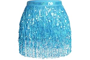 JERBRO Glitzer Damen Rock Pailletten Rock Bauchtanz Kostüm Mini Rock Cowgirl Kostüm Tanzkleid Rave Outfit Hüfttuch Kostüm für Damen Mädchen