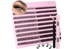 LVMIXWIG Wimpern Extensions Set Wimpernverlängerung Set 30D+100D Wimpern Clusters mit Lash Bond und Seal 16MM D Curl Cluster Wimpern 342Pcs einzelne natürliche dicke gemischte DIY Wimpern mit Pinzette