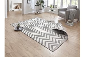 ‎NORTHRUGS NORTHRUGS In- und Outdoor Teppich Palma 240x340cm - Wendeteppich Wetterfest Modernes Design Zick-Zack Muster Teppich für Balkon Terrasse Garten Wintergarten Wohnzimmerteppich Wasserfest in Grau Creme