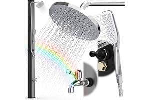 dirks-traumbad Solardusche Gartendusche 35 Liter mit Handbrause 20cm Duschkopf Antikalk Noppen Fußdusche Tank Garten Aussendusche Solar mit Regler Pooldusche Warm Kalt Energie sparen Edelstahl