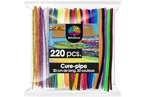 OfficeTree Cure pipe chenille - 220 cure-pipe colorés pour bricoler - 30 couleurs incl. couleurs scintillantes - Pour des décorations à faire soi-même par les enfants - Fil chenille