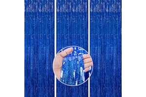 PartyWoo, 3 Stück, Lametta Vorhang, Deko, Hintergrund, Foil Fringe Curtains, Partydeko für Geburtstag, Hochzeit, Party, Baby Shower, JGA (Pastell Blau, 1x2m), Pastel Blue, 17.00cm31.00cm4.50cm