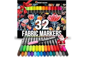Zenacolor 32 Fabric Markers Pens - Non Toxic, Indelible and Permanent Fabric Paint Pens - Fine Point Tip Textile Marker Pen
