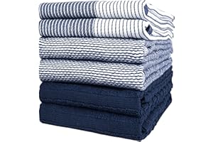 BUMBLE TOWELS Bumble Kitchen Hand Dish Tea Towels – Bulk Set of 6 – Luxe, Soft, Durable Ring Spun Cotton with 3 Different Textures – Extra Large 20" x 28" / 50 x 70 cm Size (Blue)