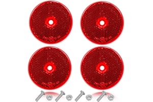 AGRISHOP Red Trailer Round Reflectors,Pack of 4,with Screws,E9-Approved,Ø60mm, Red Rear Reflectors Screw On for Gate Posts,Fence,Cat’s Eye,Round Reflector for RV Truck Caravan Bike (Red/Round/4Pack)