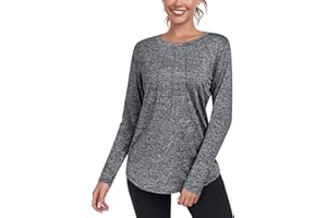 DUVOWE Damen Langarm Sportshirt,Funktionsshirt Laufshirt Locker Rundhalsausschnitt Long Sleeve T-Shirts, Workout Langarmshirt Fitness Oberteil