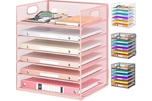 VITVITI Organizer Scrivania,6 Livelli Porta Documenti Scrivania, Rete in Porta Fogli a4 da Scrivania Accessori per Casa Ufficio (Rosa)