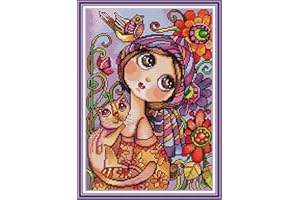 LECZANY Kit punto croce stampato fai da te 11CT cucito gamma completa di kit di avvio per ricamo prestampati per principianti - Donna con grandi occhi va 37x50cm