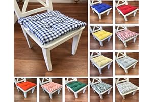 Tropik Home Colourful Seat Pads, Garden Kitchen Dining Chair Cushions Tie On (Blue Gingham)