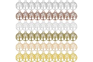 Skyzone Tree of Life Connector Charms for Jewellery Making,60 pieces Assorted Colour Metal Life Tree Pendant Flat Round Charm for DIY Crafting Making Necklace Bracelet Earring Decoration