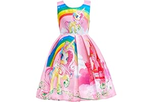 Lito Angels Vestido de Unicornio para Niñas Pequeñas, Ropa Casual de Fiesta de Cumpleaños de Verano, Azul/Rosa/Morado