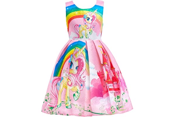 Lito Angels Robe de Licorne pour Enfant Filles, Pony Vetement Ete Casual, Bleu/Rose/Violet