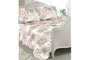 Value Comfort Home Foral Patchwork Vintage Country Cottage Style Bedspread Coverlet Quilt Bed Throw Including Pillow Shams Covers (Nebraska)