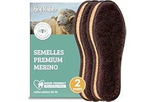 Hey Nature 2 paires semelles chaussures confort en laine mérinos, semelles chauffantes naturelles. Semelle chauffante plus efficace qu'une semelle chauffante rechargeable, Chauffe pied en laine