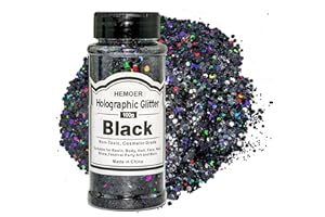 ‎HEMOER HEMOER Holographic Chunky Glitter, Schwarz 100g Chunky Pailletten Glitter, Craft Glitter für Harz, Gesicht, Nagel, Körper, Kunsthandwerk, Slime Festival Party Art, Glitzerpuder für Nägel Glitzer