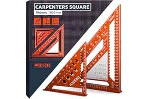 Presch Carpenters Square Set | 180mm & 300mm | Innovative wipeable note surface | Smart drilling guide for exact diameters | High-precision milled aluminum for permanently accurate 90° angles