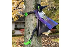 POPGIFTU Crashing Witch into Tree Large Halloween Decor Outside,163cm H Flying Witch Hitting Tree, Hanging Witches Halloween Outdoor Decorations for Haunted House Prop, Porch, Yard,Tree Decoration