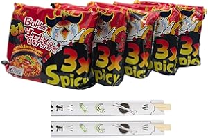 AlphFa® HOT - Samyang Buldak Ramen 3x Spicy 5 Stück je 140g inkl. 2x Essstäbchen - Schärfste Nudeln der Welt ideal als Asia Geschenkbox | Instant asiatische scharf korean halal food