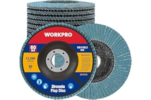 WORKPRO Zestaw 10 tarcz ściernych 125 mm, ziarno 60, najwyższej jakości tarcza szlifierska z tlenku glinu do usuwania zadziorów, rdzy, polerowania, wykończenia