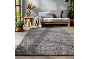 ‎SIMPEX SIMPEX Flauschiger Teppich Wohnzimmer Schlafzimmer Läufer Flur Esszimmer Küchenteppich Hochflor Einfarbig Modernes Design 30 mm Florhöhe Kuschelweich, Grau, 140 x 200 cm