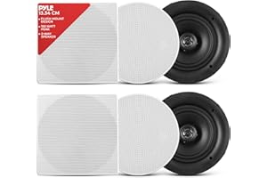 Pyle In-Wall Speaker System, Ceiling Mount Dual Speakers 13.3cm, 2-Way 150W Slim Device, Easy Mounting, Changeable Round and Square Grills, Perfect for Home, Kitchen, Bedroom, Bathroom