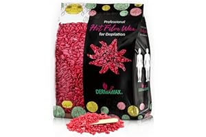 Dermawax Koraliki z wosku różanego, bez pasków do twarzy, bikini, nóg i pachy, koraliki z twardego wosku do skóry wrażliwej i grubych włosów, profesjonalny brazylijski zestaw do woskowania dla