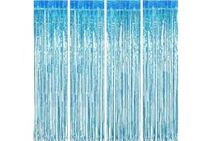 FLETORIN 4 Piezas Cortinas Cumpleaños, Cortina Decoracion Azul, Cortina Metálicas Foil Fringe Decor, Fondo Decoracion Fiesta, Cortinas Metálica para Decoración Pared Boda Halloween Cumpleaños Fiestas