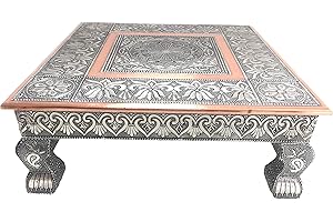 eRadius 15"x15" Oxidised Copper Bajot Low Table Bajath chowkie Coffee Wedding Puja Camping Table