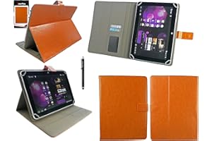 Emartbuy Black Stylus + Orange PU Leather Multi Angle Executive Folio Wallet Case Cover With Card Slots Compatible With Tesco Hudl 2 8.3" Inch Wi-Fi Tablet and Selected 8-9 Inch Tablets