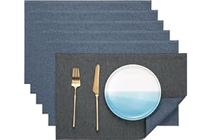 Banchif Tischsets, Leinenimitat Tischsets Abwaschbar rutschfeste Tischsets Platzsets Doppelseitigen Tischsets 6er Set Platzdecken Abwaschbar Tischsets Stoff (Grau-Blau 45 x 30 cm)