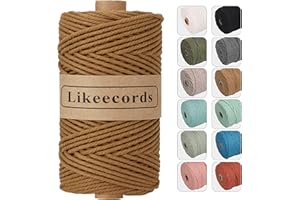 Likeecords Hilo de macramé de 4 mm x 100 m, cordón de algodón natural, cordón de macramé colorido para manualidades, bolsos, tapices de pared, colgadores de plantas (caramelo)