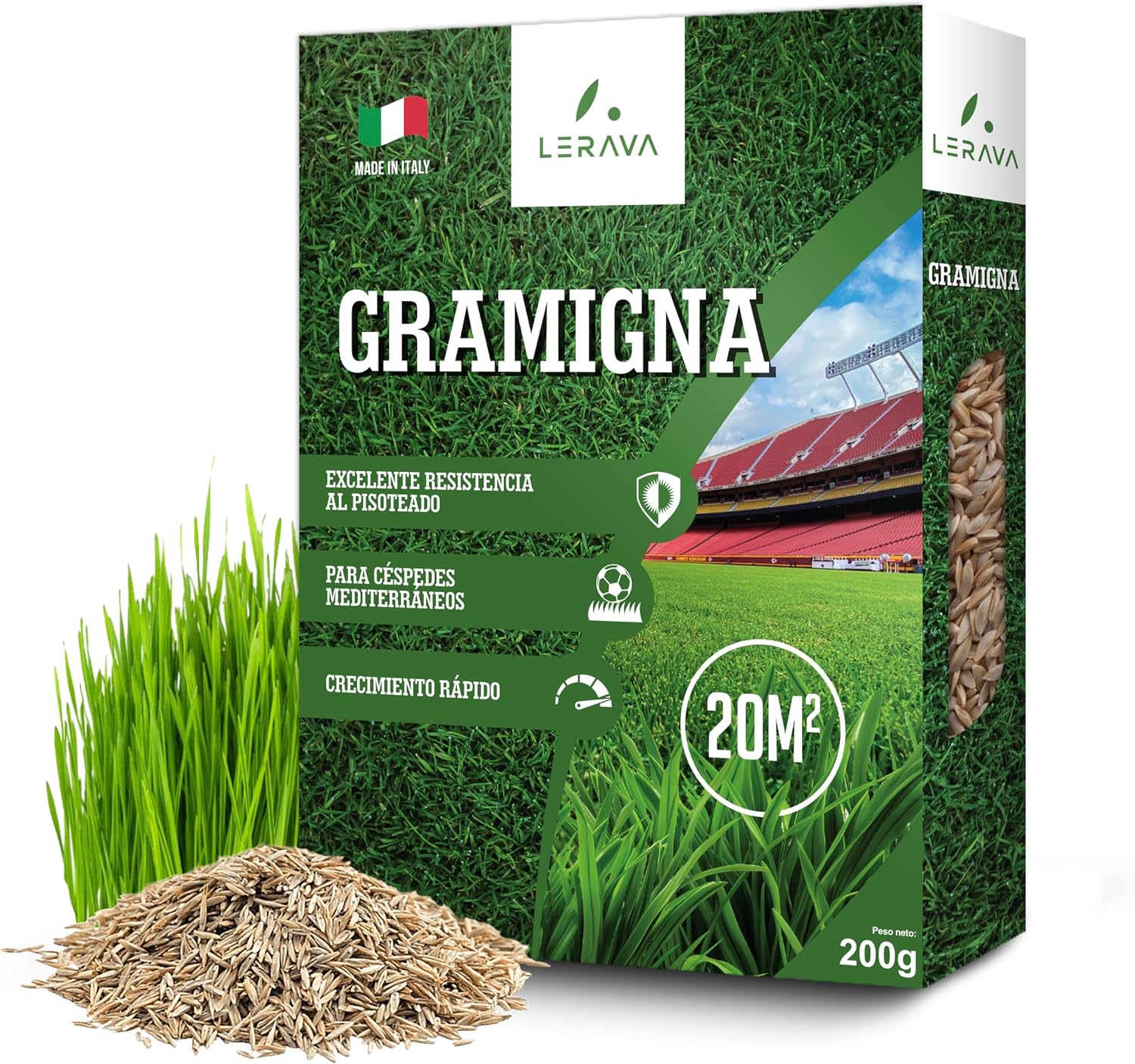 LERAVA Semillas césped grama gruesa (200 g) - Para 20 m² - Césped pisable y resistente a la sequía - Ideal para zonas mediterráneas y cálidas - Consume hasta un 20% menos de agua