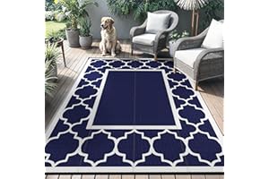 GENIMO Outdoor Rug 120x180cm, Garden Rugs Waterproof Reversible Plastic Carpet, Washable Outdoor Mats for RV, Patio, Camping, Picnic, Deck, Camper, Blue & White