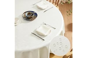 Softalker Nappe Anti Taches Ronde 140 cm de Diamètre Impermeable à Motif Ondulé Jacquard Moderne Beige Tissu pour l'Extérieur, Anniversaire, Noel, Mariage, Table Basse, Picnic