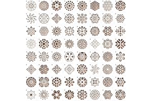‎MWOOT MWOOT 64 Stück Mandala Painting Stencils Schablone,Wiederverwendbare DIY Malerei Vorlage Stencil Kits,Mandala Skala Schablonen Malen für Felsenstein Malerei Leinwand Möbel Handwerk (7.62x7.62CM)