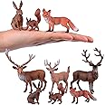 JOKFEICE Woodland Animals Figures 6pcs Plastic Realistic Forest Animal Deer Squirrel Figurines for Early Educational Birthday Gift Cake Topper for Kids