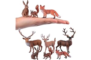 JOKFEICE Figurki leśne zwierzęta, 6 szt., plastikowe, realistyczne, leśne zwierzę, jeleń, wiewiórka, figurki do wczesnej edukacji, prezent urodzinowy, ozdoba na tort dla dzieci