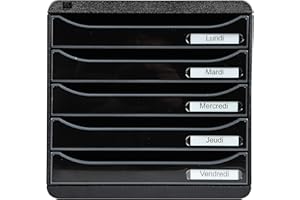 Exacompta - Ref 3097214D - BIG-BOX PLUS Desktop Drawer Set - 5 x 43mm Drawers, Suitable for A4+ Documents, 347 x 278 x 271mm, 100% Recycled Plastic - Black/Glossy Black
