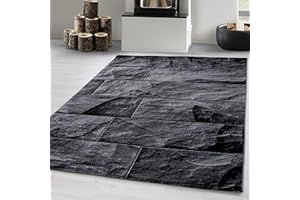 ‎CARPETSALE24 Carpetsale24 Teppich Wohnzimmer Moderne Steindesign Schwarz - Grau 200 x 290 cm - Kurzflor Teppich Schlafzimmer Pflegeleicht und Extra Weich - Flauschiger Teppich Waschbar Esszimmer Küche Rechteckig