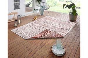 NORTHRUGS In- und Outdoor Teppich Biri 120x170 cm - Wendeteppich Wetterfest Boho Style Vintage Design Teppich für Balkon Terrasse Garten Wintergarten Wohnzimmerteppich Wasserfest in Cayenne