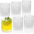 JPPSUJJ Cocktail Glasses 10 oz Hobnail Drinking Glasses Set of 6, Vintage Glassware, Textured Glass Cups Bubble Glasses Water Glasses Old Fashion Jupiter Glasses Set, Clear